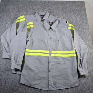 PAIR of Red Kap Enhanced Visibility HiVis Reflective Work 2 Shirts Gray Sz Large
